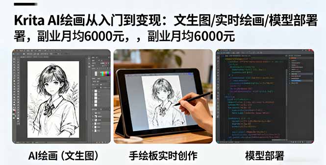Krita AI绘画从入门到变现：文生图/实时绘画/模型部署，副业月均6000元-数智网创
