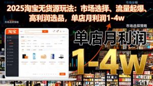 2025淘宝无货源玩法:市场选择、流量起爆、高利润选品,单店月利润1-4w-数智网创