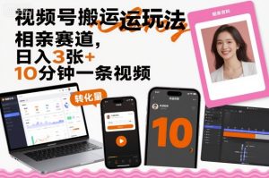 视频号搬运玩法，相亲赛道，日入3张+，10分钟一条视频-数智网创