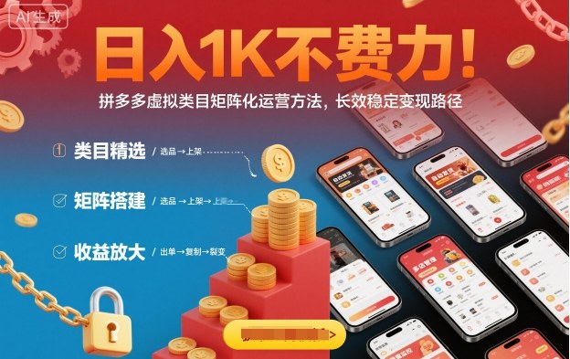 日入1K不费力！拼多多虚拟类目矩阵化运营方法，长效稳定变现路径-数智网创