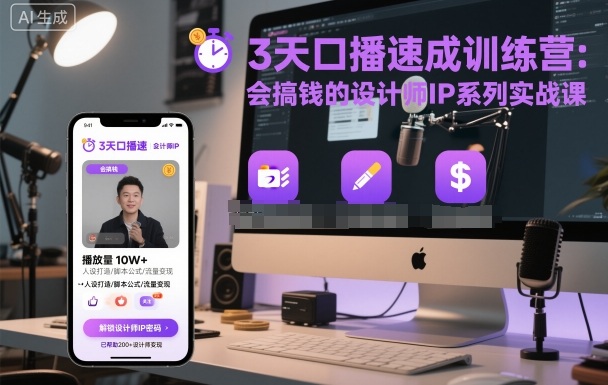 3天口播速成训练营，会搞钱的设计师IP系列实战课-数智网创