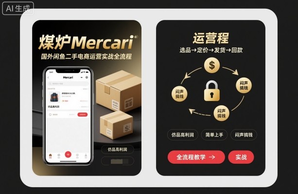 煤炉Mercari国外闲鱼二手电商运营实战全流程,仿品高利润,简单上手,闷声搞钱-数智网创