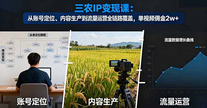三农IP变现课：从账号定位、内容生产到流量运营全链路覆盖，单视频佣金2w+-数智网创