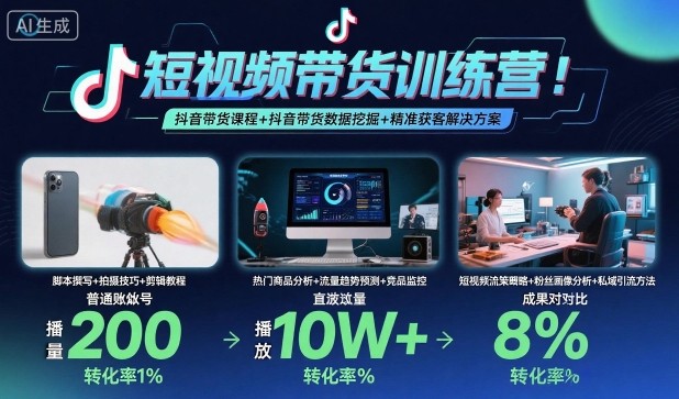 短视频带货训练营，抖音带货课程+抖音带货数据挖掘+精准获客解决方案-数智网创