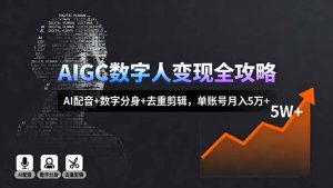 AIGC数字人变现全攻略，AI配音+数字分身+去重剪辑，单账号月入5万+-数智网创