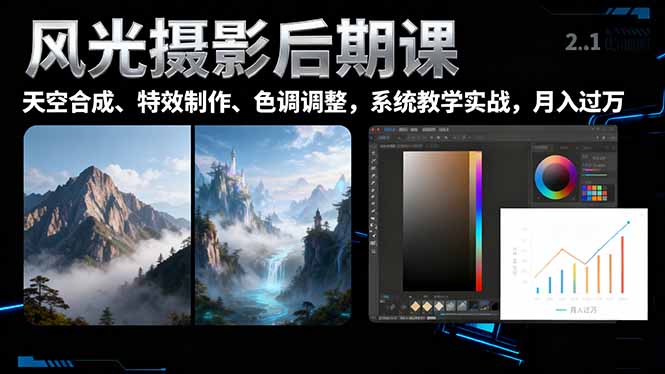 风光摄影后期课,一键换天空合成、特效制作、色调调整,月入过万-数智网创