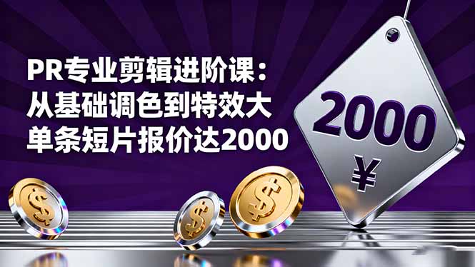PR专业剪辑进阶课:从基础调色到特效大片的进阶技能,单条短片报价达2000-数智网创