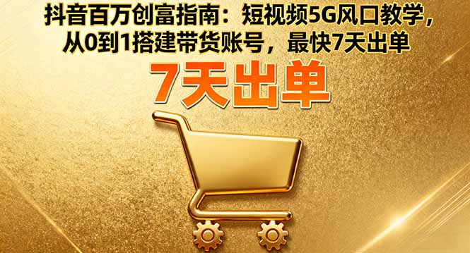 抖音百万创富指南:短视频5G风口教学,从0到1搭建带货账号,最快7天出单-数智网创