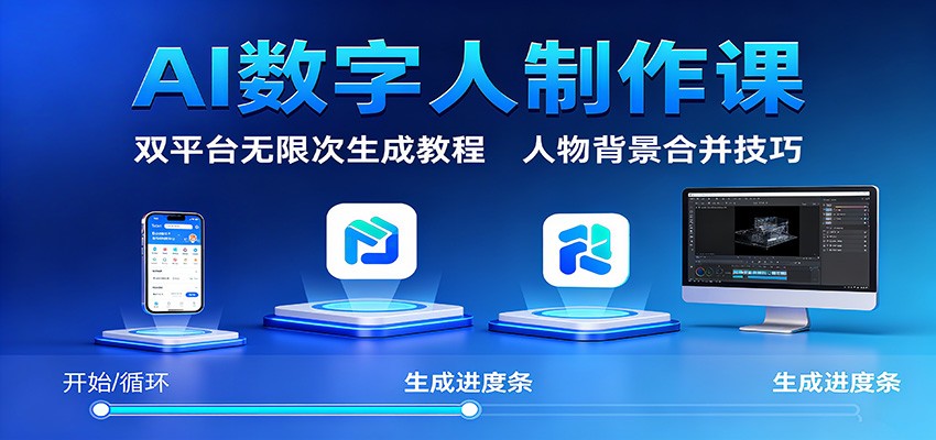 AI数字人制作课：双平台无限次生成教程，人物背景合并技巧-数智网创