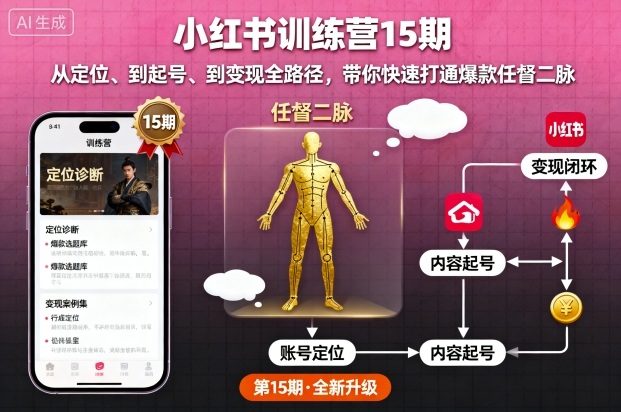 小红书训练营15期，从定位、到起号、到变现全路径，带你快速打通爆款任督二脉-数智网创