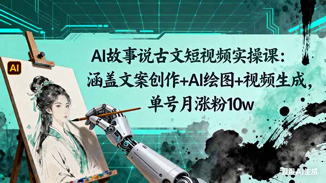 AI故事说古文短视频实操课:涵盖文案创作+AI绘图+视频生成,单号月涨粉10w-数智网创