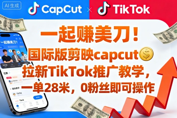一起賺美刀!国际版剪映capcut拉新TikTok推广教学,一单28米,0粉丝即可操作(附推广入口和教学)-数智网创