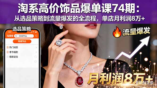 淘系高价饰品爆单课74期:从选品策略到流量爆发的全流程,单店月利润8万+-数智网创