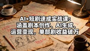 AI+短剧速成实战课：涵盖剧本创作、AI生成、运营变现，单部剧收益破万-数智网创