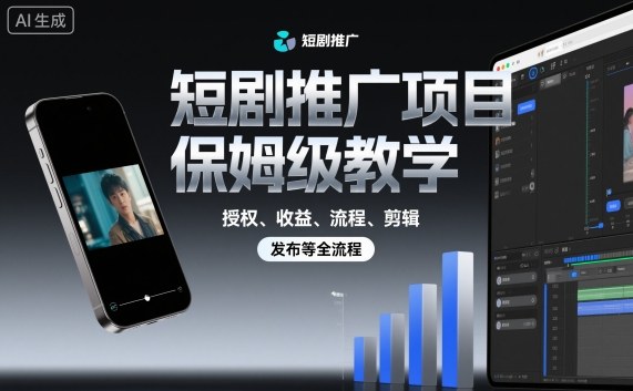 短剧推广项目保姆级教学，授权、收益、流程、剪辑，发布等全流程-数智网创