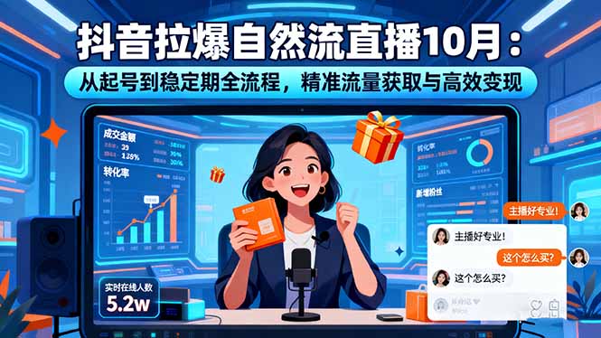 抖音拉爆自然流直播10月：从起号到稳定期全流程，精准流量获取与高效变现-数智网创