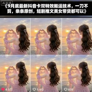 9月底最新抖音卡双特效搬运技术，一刀不剪，条条原创，短剧推文美女带货都可以-数智网创