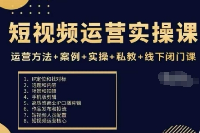 短视频运营实操课，运营方法+案例+实操+私教+线下闭门课-数智网创