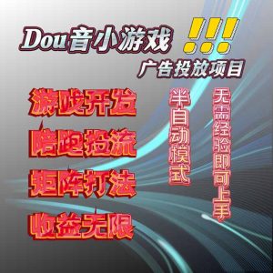 抖音小游戏广告推广项目,2025最新实测落地,单日收益300+-数智网创