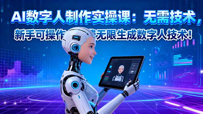 AI数字人制作实操课:无需技术,新手可操作,免费无限生成数字人技术!-数智网创