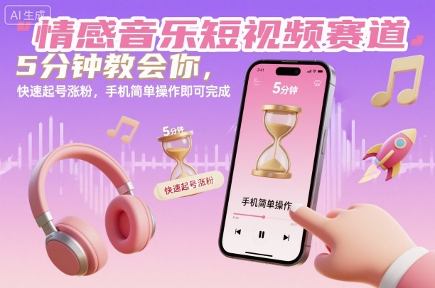 情感音乐短视频赛道,5分钟教会你,快速起号涨粉,手机简单操作即可完成-数智网创