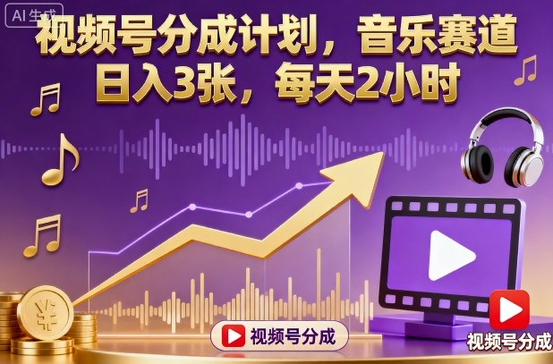 视频号分成计划，音乐赛道，日入3张，每天2小时-数智网创