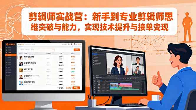 剪辑师实战营:新手到专业剪辑师思维突破与能力,实现技术提升与接单变现-数智网创