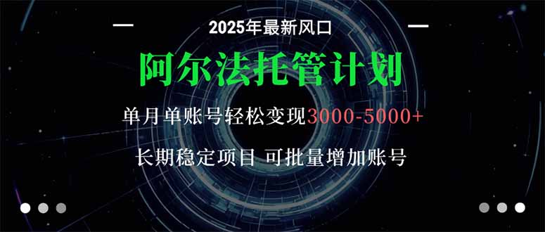 阿尔法托管计划 单账号月入3000-5000，长期稳定项目，新手小白轻松上手。-数智网创