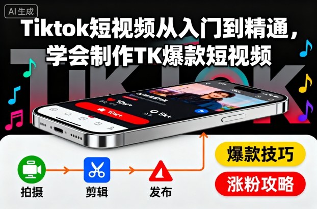 Tiktok短视频从入门到精通,学会制作TK爆款短视频-数智网创