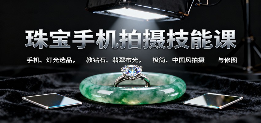 珠宝手机拍摄技能课:手机、 灯光选品，教钻石、翡翠布光，极简、中国风拍摄与修图-数智网创