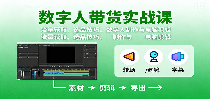 数字人变现实战课：流量获取、选品技巧、数字人制作与电脑剪辑-数智网创