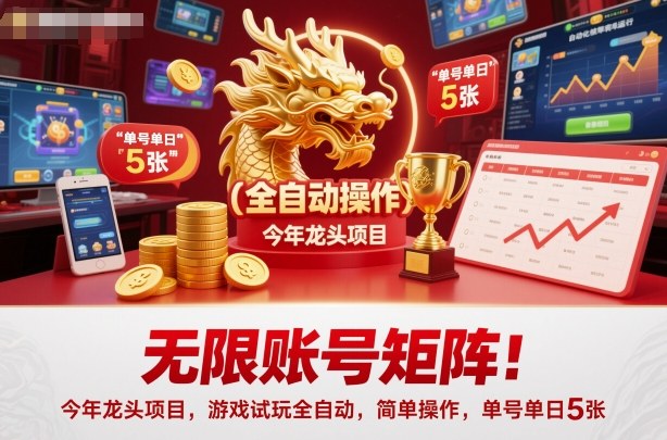 无限账号矩阵！今年龙头项目，游戏试玩全自动，简单操作，单号单日5张【揭秘】-数智网创
