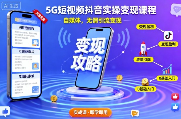 5G短视频抖音实操变现课程,自媒体,无谓引流变现-数智网创