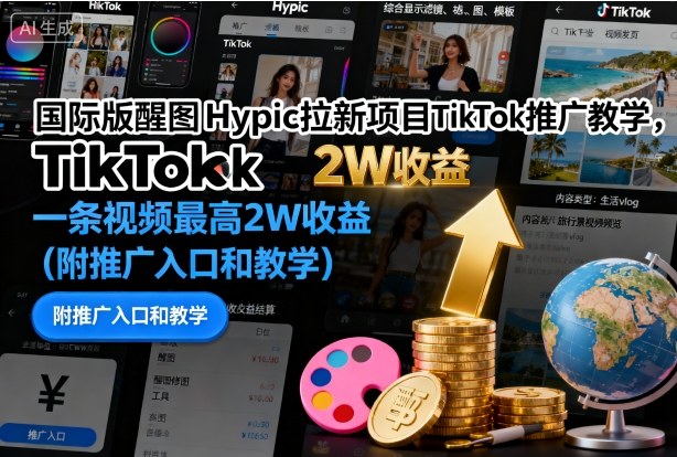 国际版醒图Hypic拉新项目TikTok推广教学,一条视频最高2W收益(附推广入口和教学)-数智网创