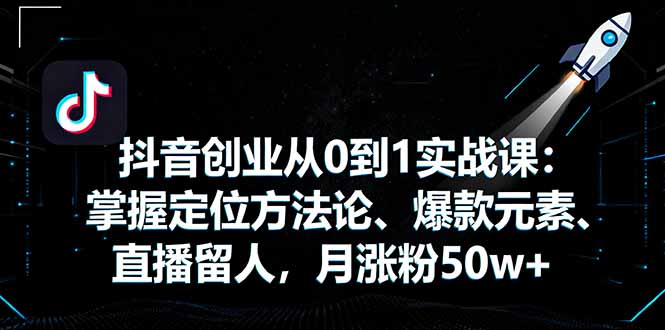 抖音创业从0到1实战课：掌握定位方法论、爆款元素、直播留人，月涨粉50w+-数智网创