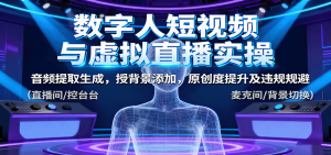 数字人短视频与虚拟直播实操,音频提取生成,背景添加,原创度提升及违规规避-数智网创
