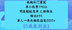 私域冷门赛道:单个收费198米引流模板简单人群精准转化45%单人一天大概收益是1k+-数智网创