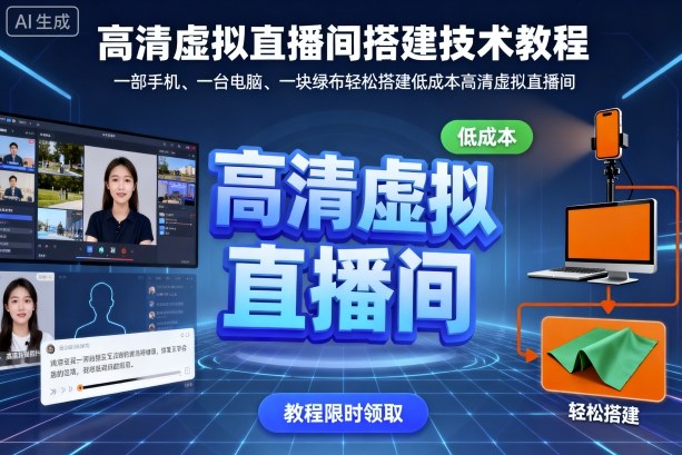高清虚拟直播间搭建技术教程，一部手机、一台电脑、一块绿布轻松搭建低成本高清虚拟直播间-数智网创