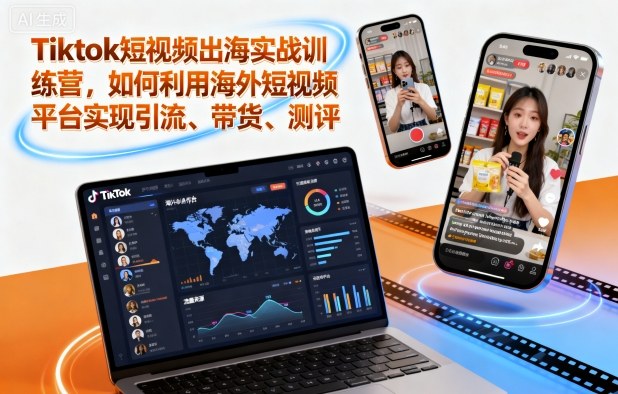 Tiktok短视频出海实战训练营，如何利用海外短视频平台实现引流、带货、测评-数智网创