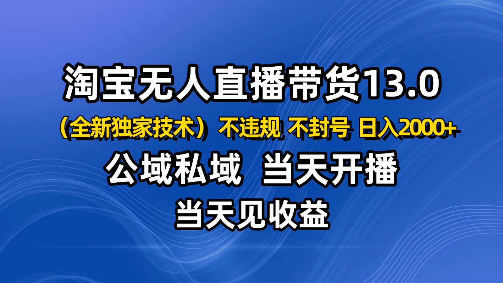 淘宝无人直播13.0,公域私域技术,不封号,不违规 布局下半年旺季赛道,日入2000+-数智网创
