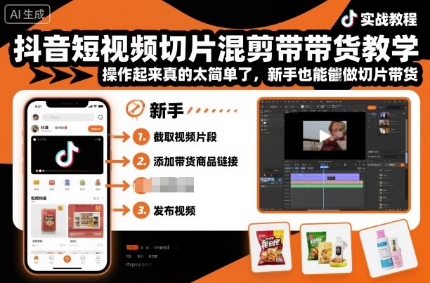 抖音短视频切片混剪带货教学，操作起来真的太简单了，新手也能做切片带货-数智网创