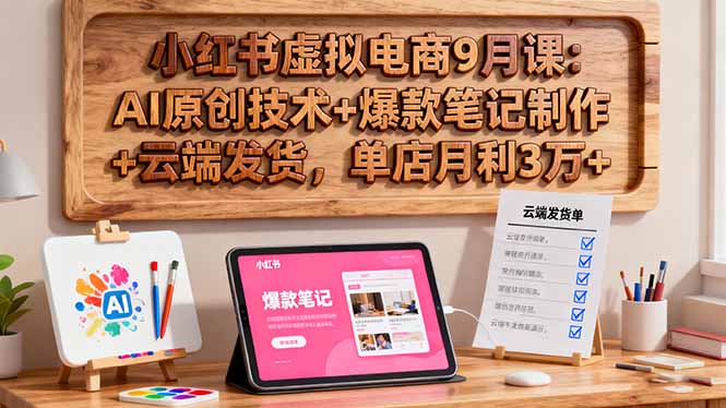 小红书虚拟电商9月课：AI原创技术+爆款笔记制作+云端发货，单店月利3万+-数智网创