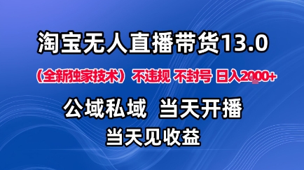 淘宝无人直播13.0，公域私域技术，不封号，不违规布局下半年旺季赛道，日入1K+(独家技术)【揭秘】-数智网创