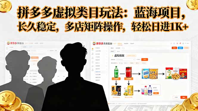 拼多多虚拟类目玩法,蓝海项目,长久稳定,多店矩阵操作,轻松日进1K+-数智网创