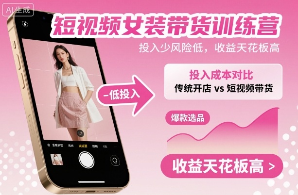 短视频女装带货训练营,投入少风险低,收益天花板高-数智网创