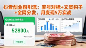 抖音创业粉引流：养号对标+文案钩子+全网分发，月变现5万实战-数智网创