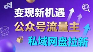 公众号流量主+私域网盘拉新，多方式变现，简单易上手，当天就有收益-数智网创