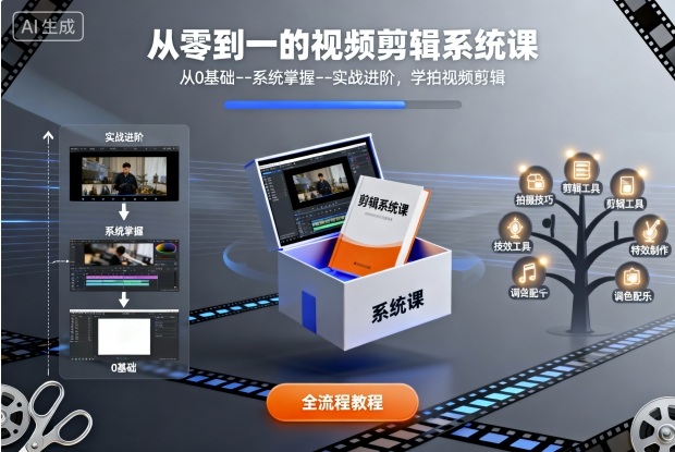 从零到一的视频剪辑系统课,从0基础–系统掌握–实战进阶,学拍视频剪辑-数智网创