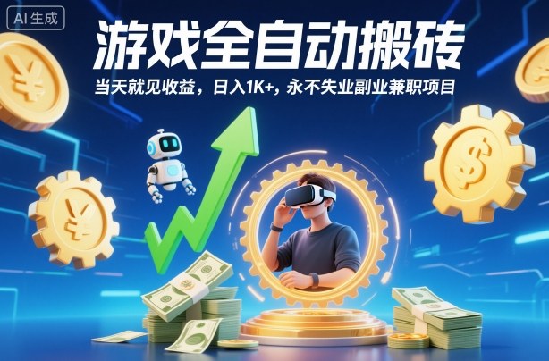 游戏全自动搬砖，当天就见收益，日入1K+，永不失业副业兼职项目【揭秘】-数智网创