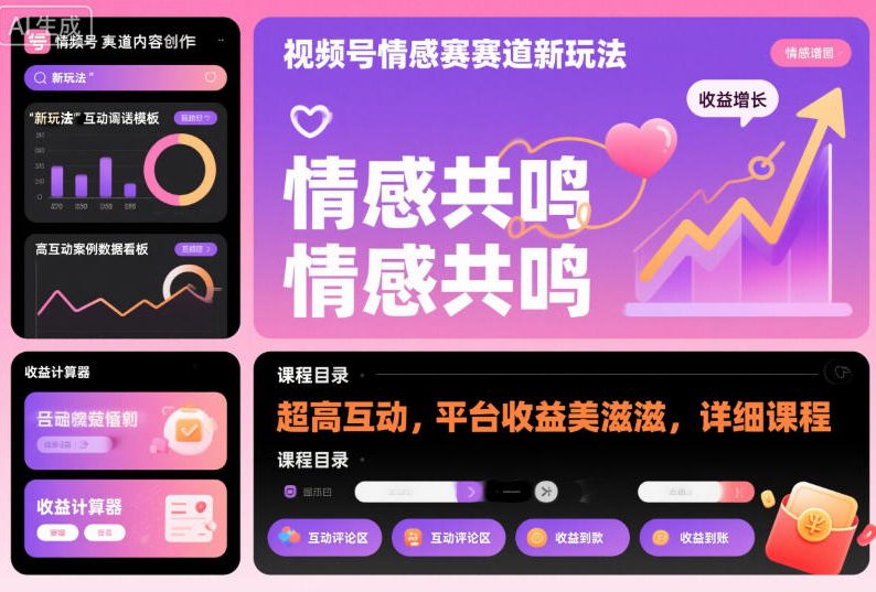 视频号情感赛道新玩法，超高互动，平台收益美滋滋，详细课程-数智网创